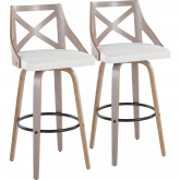 Charlotte 30" Swivel Bar Stool Light Grey Wood & Cream Noise Fabric with Black Footrest (Set of 2)
